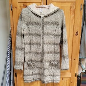 Women's Olive Green Long Cozy Hooded Jacket Zipup Sweaterdress